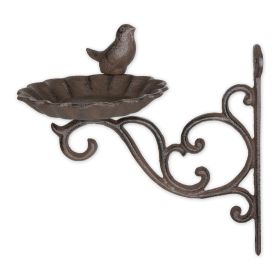 Wall-Mounted Cast Iron Scrolled Bracket with Bird Feeder