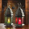 Emerald Glass Moroccan Candle Lantern - 10 inches