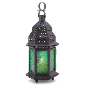 Emerald Glass Moroccan Candle Lantern - 10 inches