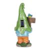 Leaf-Hat Gnome Holding Welcome Sign Solar Garden Light