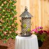 Round Metal Bird Feeder with Green Leaf Ornaments