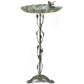 Iron Leaf Design Verdigris Birdbath