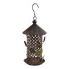 Round Metal Bird Feeder with Green Leaf Ornaments