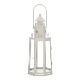 Metal Lighthouse Candle Lantern - White