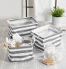 PE-Coated Nesting Fabric Bin Set - Gray Stripes