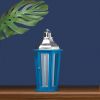 Blue Wood Candle Lantern with Stainless Steel Top - 20 inches