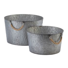 Galvanized Metal Planters with Rope Handles