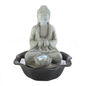 Stone-Look Buddha and Lotus Lighted Tabletop Water Fountain