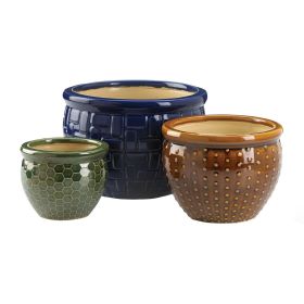 Embossed Multi-Color Ceramic Planter Set