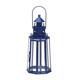 Metal Lighthouse Candle Lantern - Dark Blue