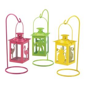 Set of 3 Tropical Style Metal Mini Hanging Candle Lanterns