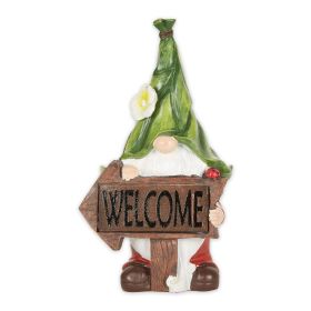 Leaf-Hat Gnome with Welcome Arrow Sign Solar Garden Light