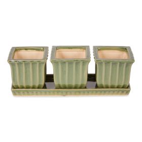 Ceramic Mini Planter Set - Green Square