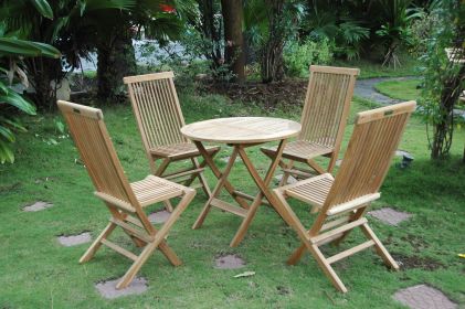 Classic Folding Chair 5 Pieces Round Folding Bistro Set