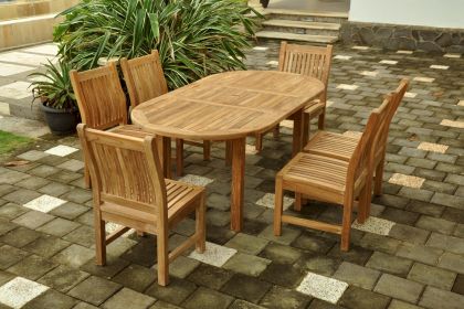 Sahara 7 Pieces Dining Chair and Bahama Oval Extension Outdoor Dining Set