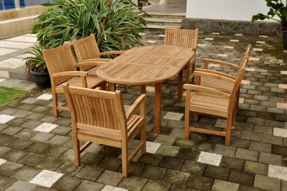 Sahara 7 Pieces Armchair and Bahama Oval Extension Outdoor Dining Set