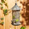 Round Metal Bird Feeder with Green Leaf Ornaments