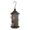 Round Metal Bird Feeder with Green Leaf Ornaments