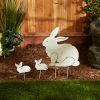 Rabbit Family White Metal Garden Stake Set