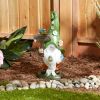 Leaf-Hat Gnome Holding Welcome Sign Solar Garden Light