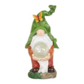 Leaf-Hat Gnome Holding Orb Solar Garden Light