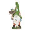 Leaf-Hat Gnome Holding Welcome Sign Solar Garden Light