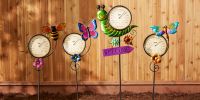 Metal Thermometer Garden Stake - Bee and Flower