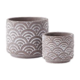 Cement Flower Pot Set - Taupe Scallop Design