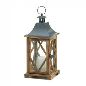 Diamond-Side Wood Candle Lantern - 14 inches