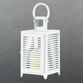 White Slatted Candle Lantern - 12 inches