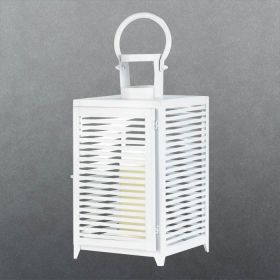 White Slatted Candle Lantern - 15 inches