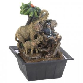 Elephants and Palm Tree Scene Tabletop Water Fountain