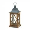 Diamond-Side Wood Candle Lantern - 14 inches