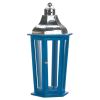 Blue Wood Candle Lantern with Stainless Steel Top - 20 inches