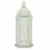 Lacy Cutout Distressed White Candle Lantern - 20 inches