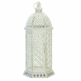 Lacy Cutout Distressed White Candle Lantern - 20 inches