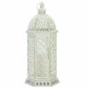 Lacy Cutout Distressed White Candle Lantern - 20 inches