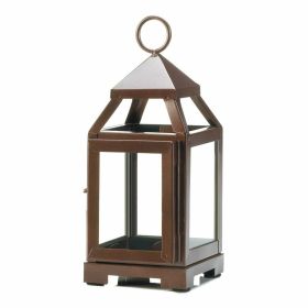 Contemporary Copper Candle Lantern - 9 inches