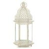 Vintage-Look White Candle Lantern - 16 inches