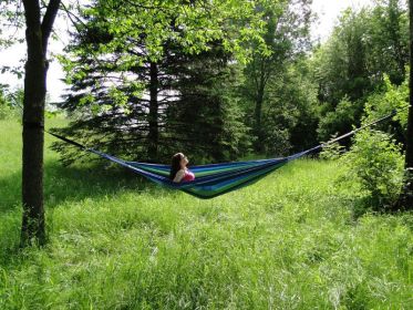 Brazilian Style Single Hammock (Color: Blue & Green Stripes)